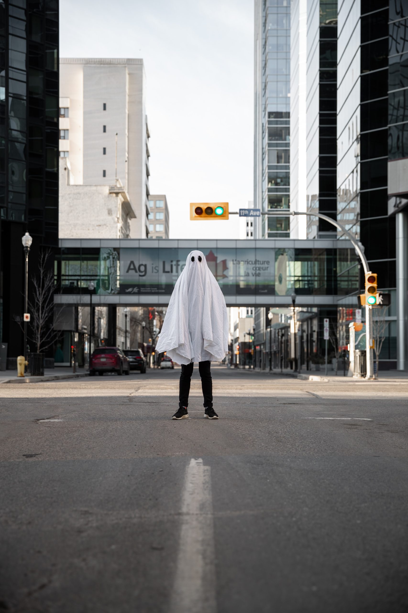 man in a ghost costume